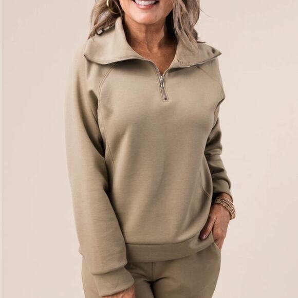 Dear Scarlett Large Sage Green Hamptons Quarter Zip Pullover NWT - Picture 1 of 11